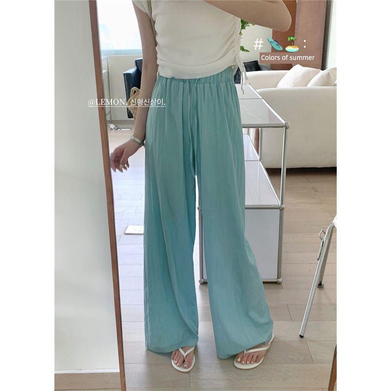 

Ice Silk Thin Section High Waist Casual Japanese Cotton Linen Pants Blue Ice Silk Pants M