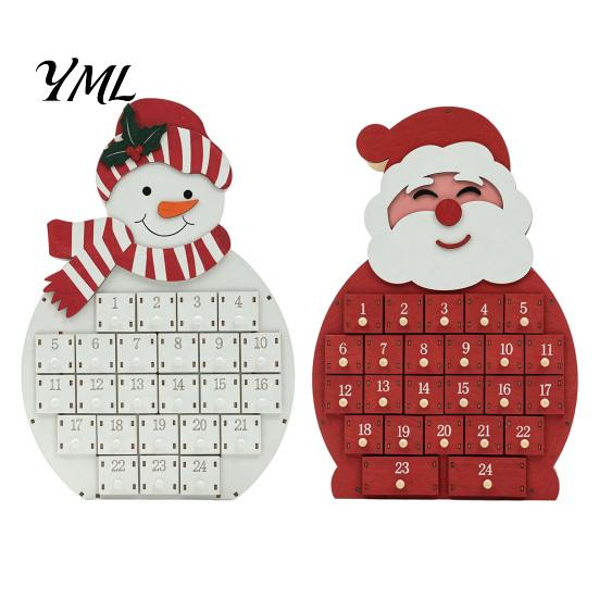 Christmas Advent Calendar Wooden Santa Snowman Calendar, 24-Day Countdown Box with Shop Window Display Numbered Drawers, Tabletop Decor, Candy