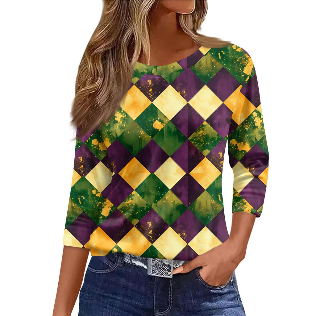 3/4 Length Sleeve Womens Tops Floral Print Vintage Fashion Casual Loose With Round Neck Plus Size Shirts