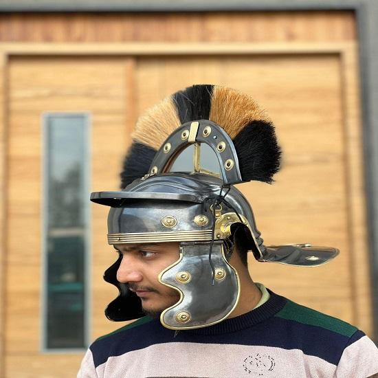Roman Centurion Helmet Metal Armor Black or Brown Plume Cosplay Display