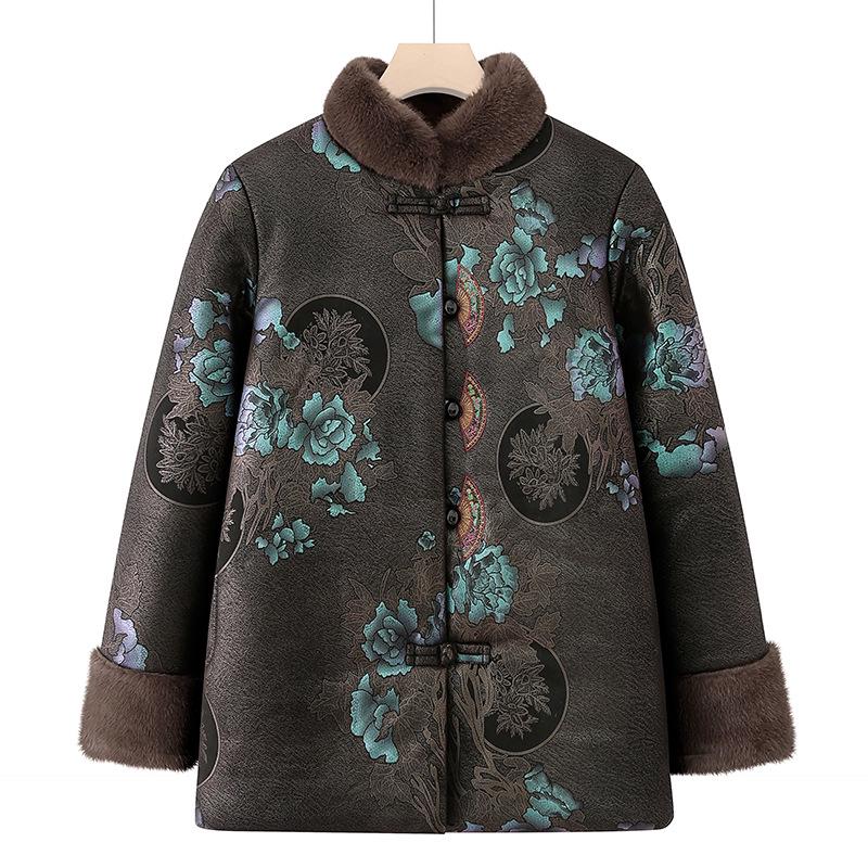 Stylish Cotton Padded Winter Jacket for Elderly Women – Fleece Lined Tang Suit for Seniors