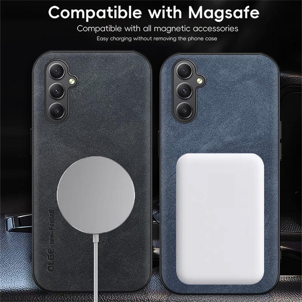 WANLONFENG YBP Series For Samsung Galaxy A35 5G Magnetic Case with Tempered Glass Film PU+TPU Phone Cover Large Cutout