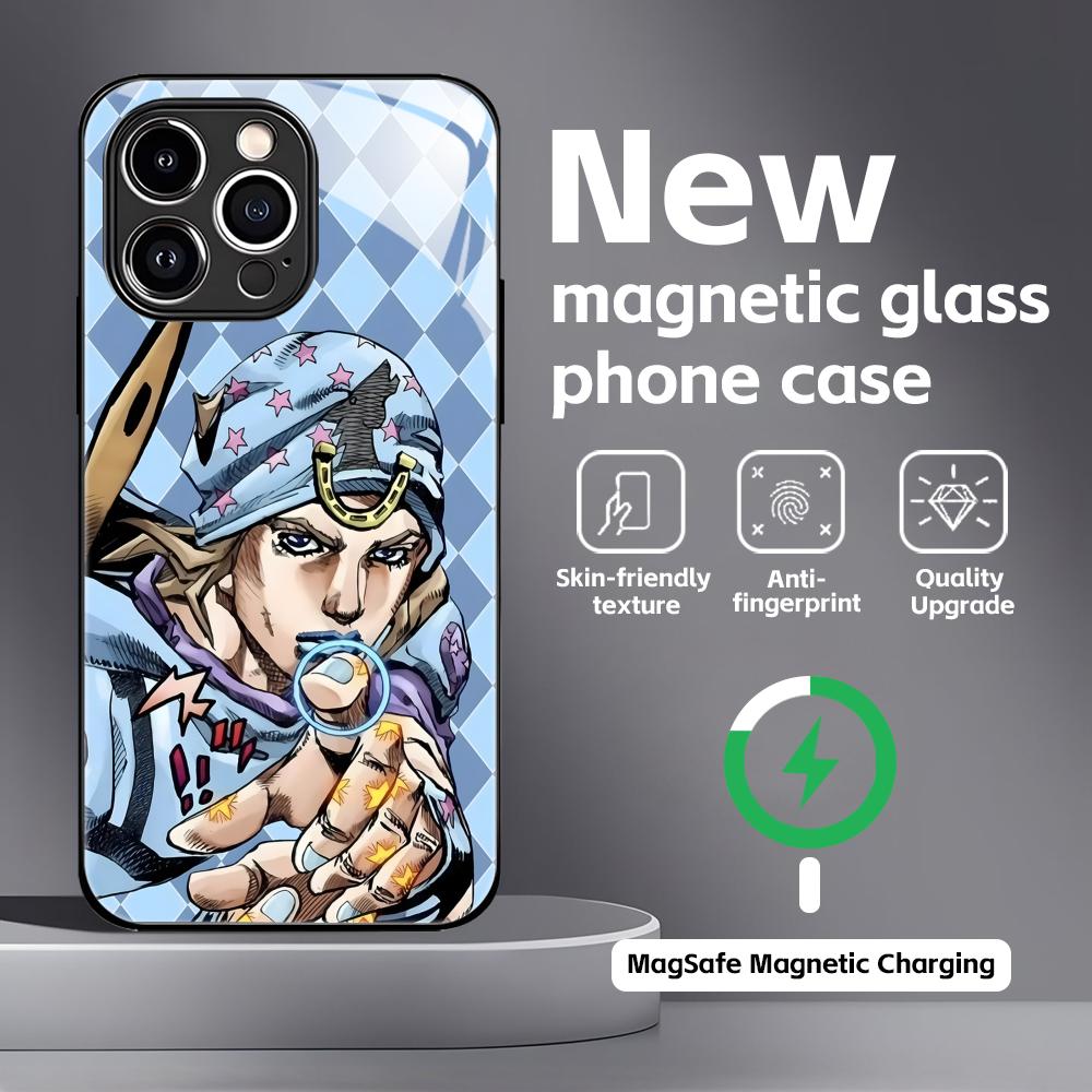

HOT JOJO Steel Ball Run Phone Case For iPhone17 16 15 14 13 12 11 X XR XS 8 Plus Mini Pro Max Glass Magnetic Case iPhone 15 Pro Max