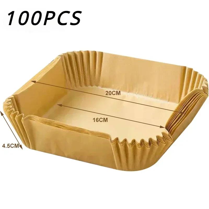 Square Disposable Air Fryer Baking Paper Microwave Over Barrel Non Stick Mat AirFryer Liner Silicone Oil Paper Tray Kitchen Tool