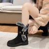 Round Toe Suede Rivet Metal Buckle Soft Sole Anti-slip Wear-resistant Block Heel Cotton Shoes Winter Mid-tube Shoes