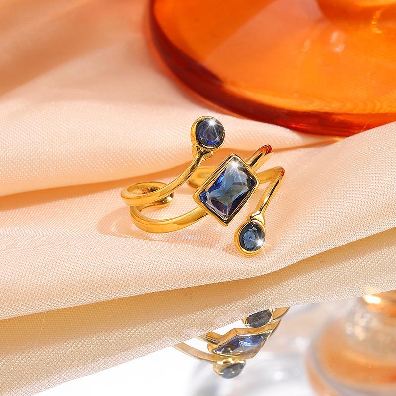 Personalized Design Open Stainless Steel Ring Female Color Zircon Couple Pair Ring Sugar Cube Ring Does Not Fade