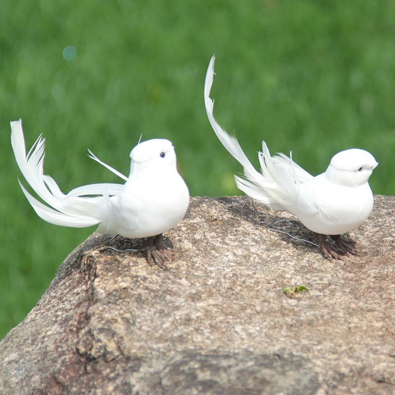 1 ks Umělí ptáci Simulovaný malý ptáček, Bílý ptáček, Opeřený ptáček, Malá bílá holubice Dekorace
