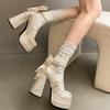 Fashion Women High Heel Shoes Lolita Pumps Fashion Spring Autumn Ladies Outdoor Retro Bow Mary Jane French Elegant 6-8cm High Heels