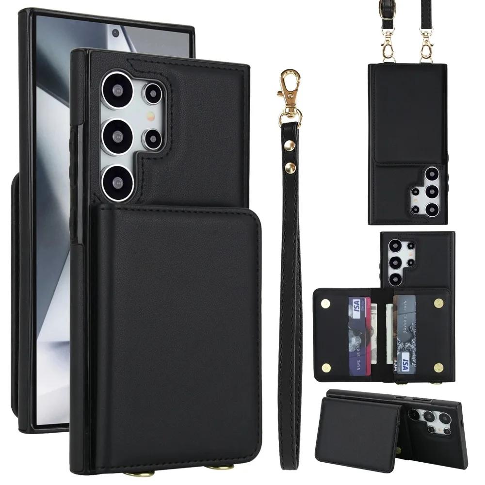 Crossbody Wallet RFID Blocking Card Holder Phone Case For Samsung Galaxy S25 Ultra Edge S24 Plus S23 S22 S21 FEA16 A26 A36 A56