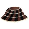 Crochet Striped Bucket Hat Thermal Panama Hat Casual Cold Cap  Beach