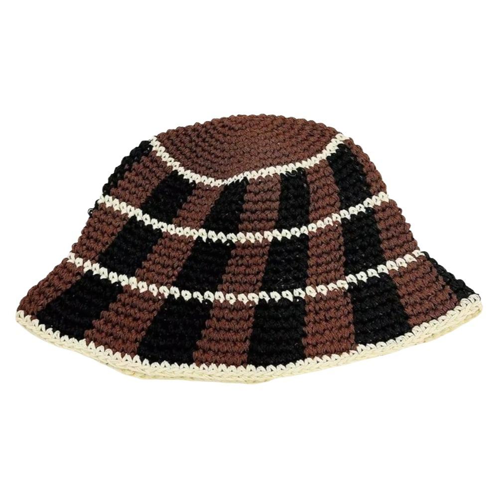 Crochet Striped Bucket Hat Thermal Panama Hat Casual Cold Cap Beach