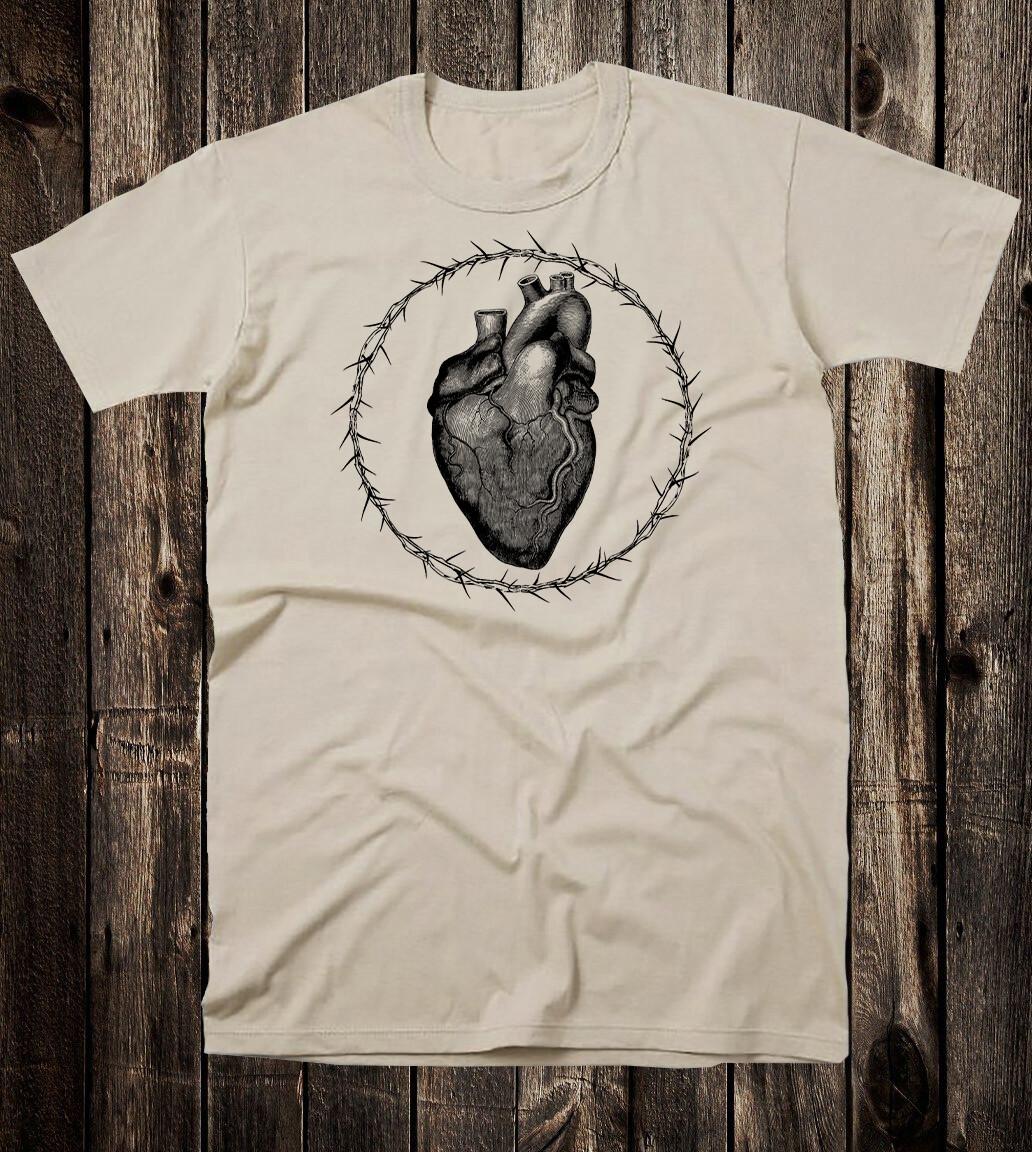 Vintage Style Goth Tee T Shirt Occult Victorian Witch Tattoo Heart and Thorns S