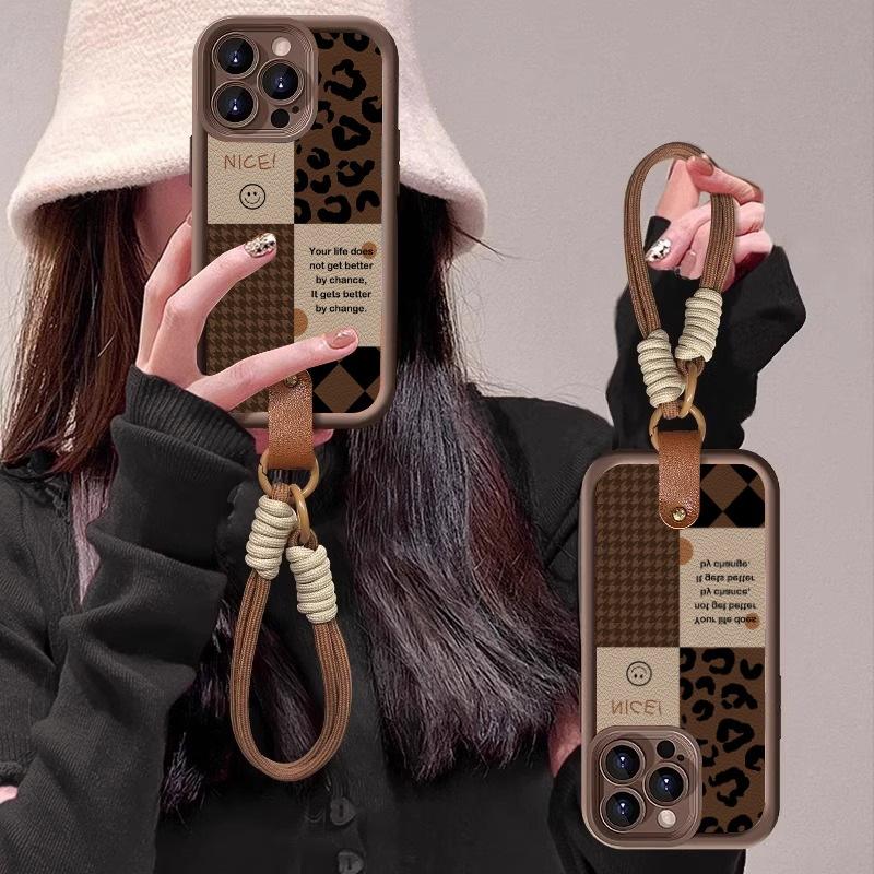 Fashion leopard print splicing Suitable for Samsung S25FE painted F06 mobile phone case A07 A17 smiley face M06 M56 hand rope
