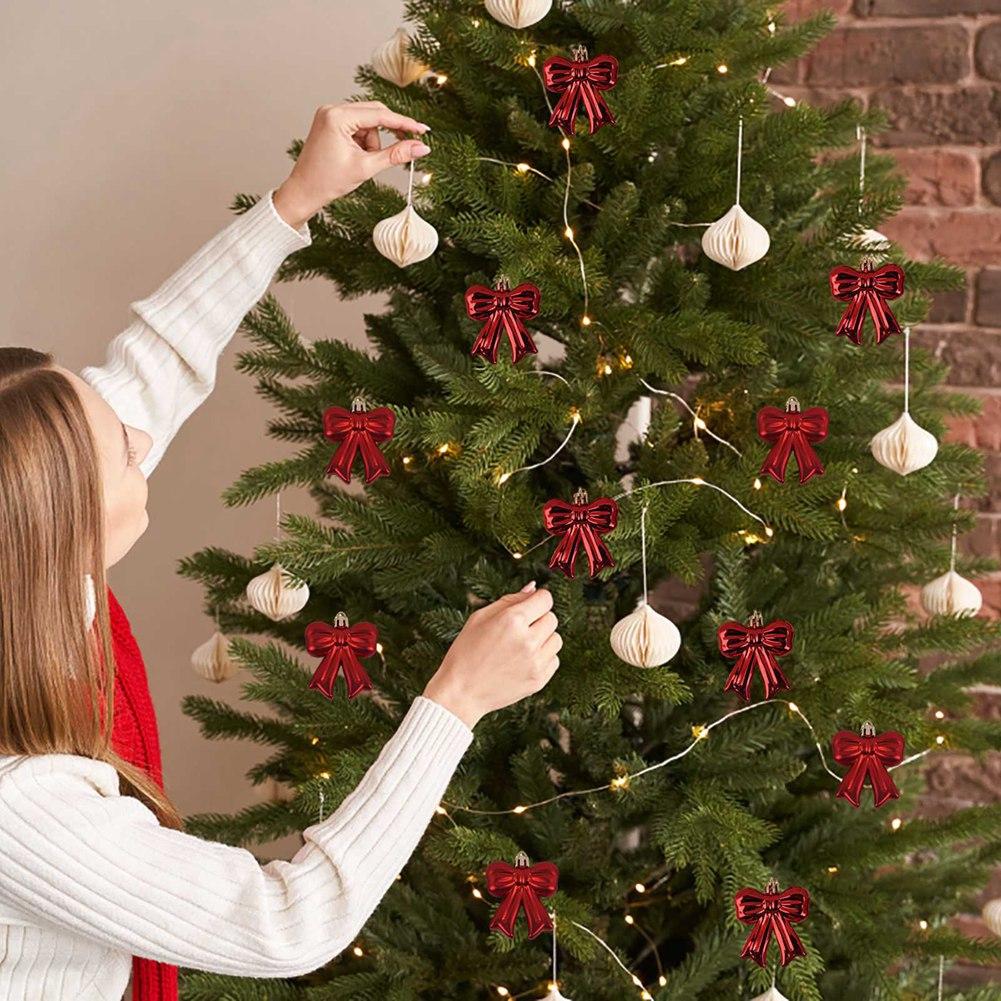 12 Pcs Pink Bow Ornament for Christmas Tree 3D Coquette Bow Hanging Bowknot Hanging Decoration for Xmas Tree Wedding Decor