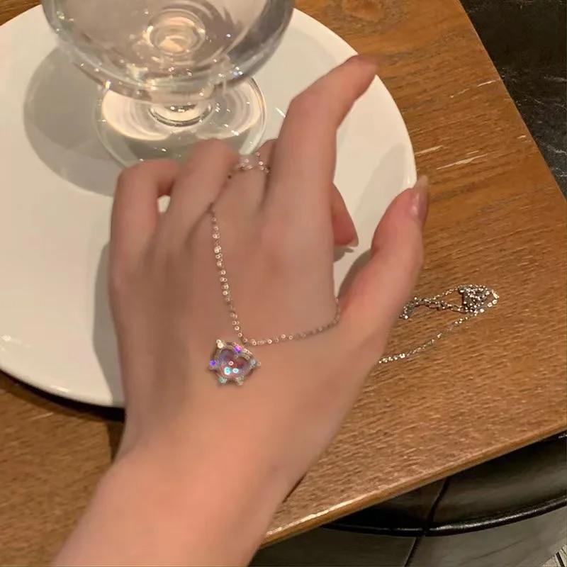 Kpop Vintage Goth Y2K Blue Heart Pendant Choker Clavicle Chain Necklaces for Women Girl Punk Grunge Collares Aesthetic Jewelry