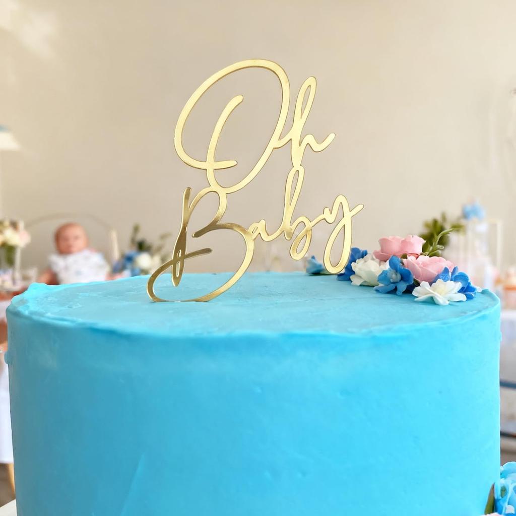 Acrylic Gold Oh Baby Cake Topper, Baby Welcome Party Cake Decoration Acrylic Cake Decoration for Baby Shower Gender Reveal Birthday Party Supplies