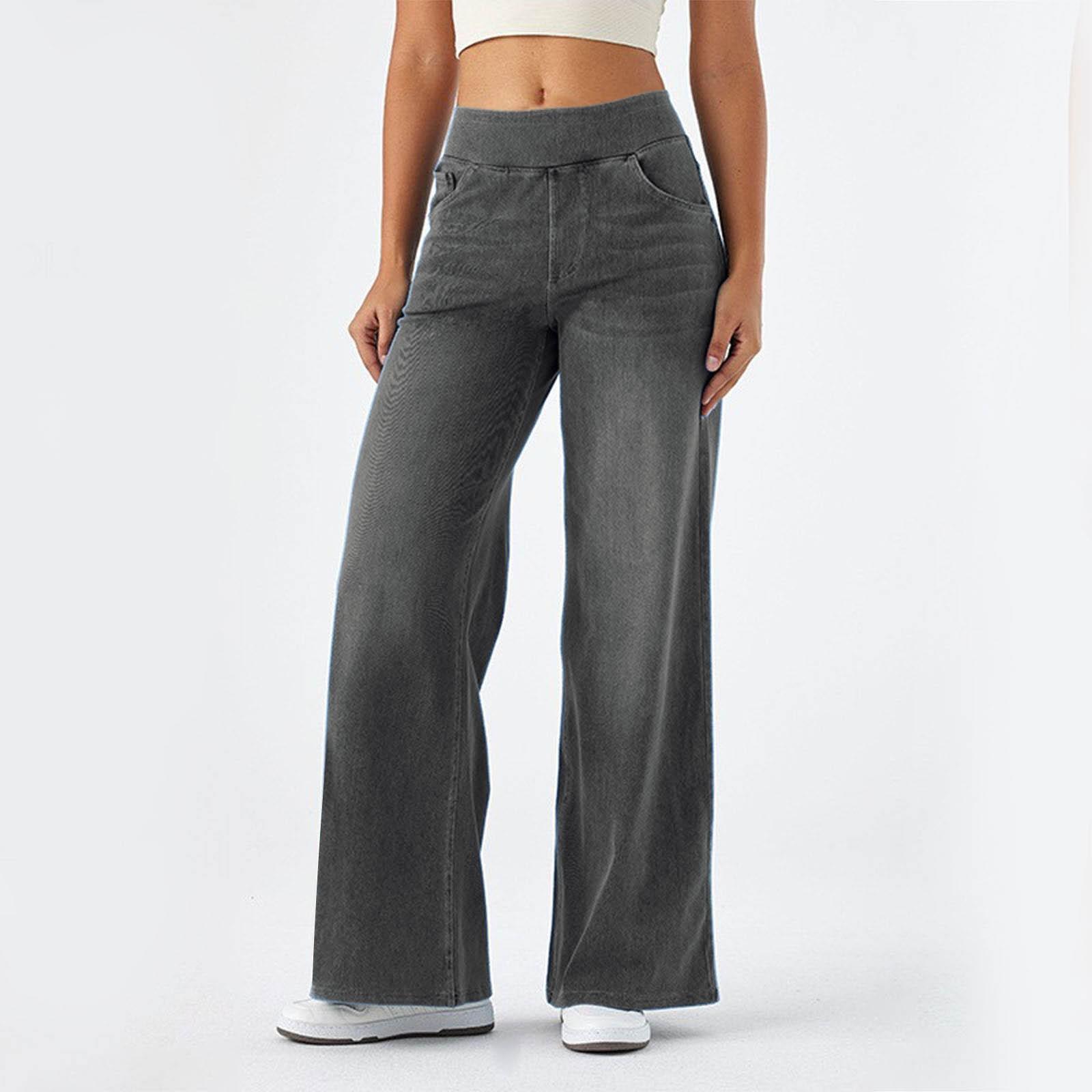 

Casual Jeans Women s Elastic Waistband Wide Leg Jeans Elegant Slim Fit Denim Trousers American Retro Denim Palazzo Pants 5XL сірий
