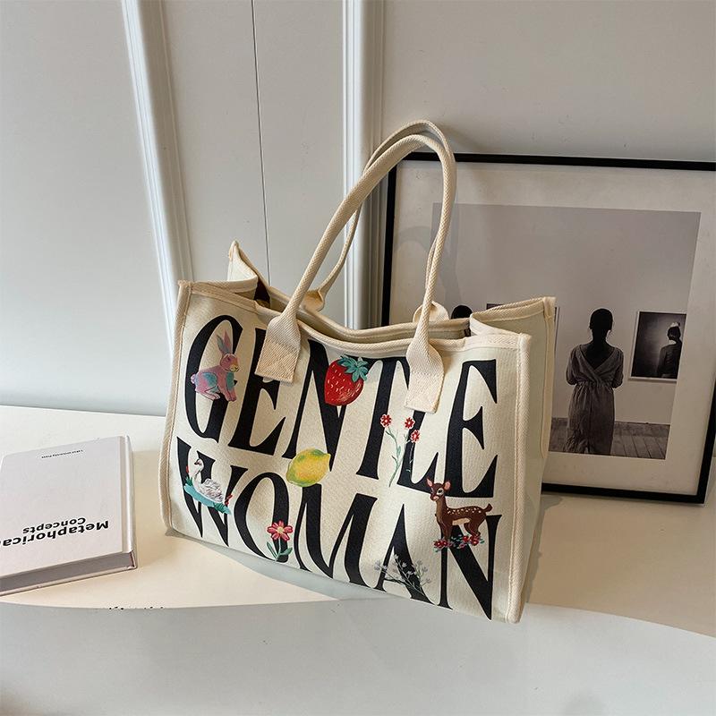 Colorful Letter Printed Canvas Bag New Large-capacity Casual Shoulder Bag