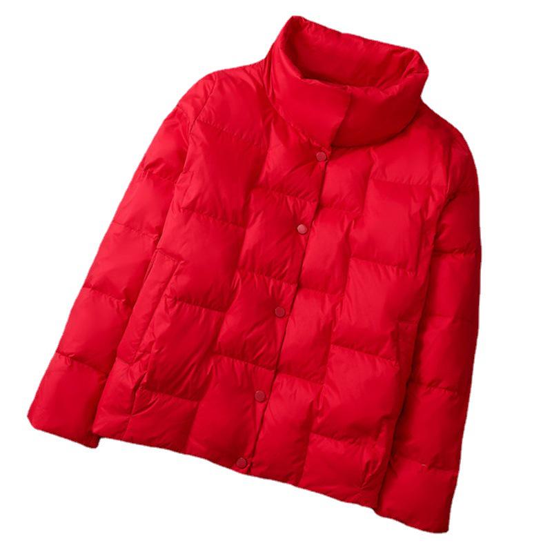 Women's 2024 Korean Style Slim-fit Lightweight Down Jacket with Stand-up Collar and Wave Pattern