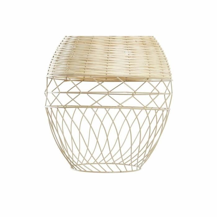 Suspension - Métal - Rotin - Blanc - Marron clair - 50W - 30x30x38cm