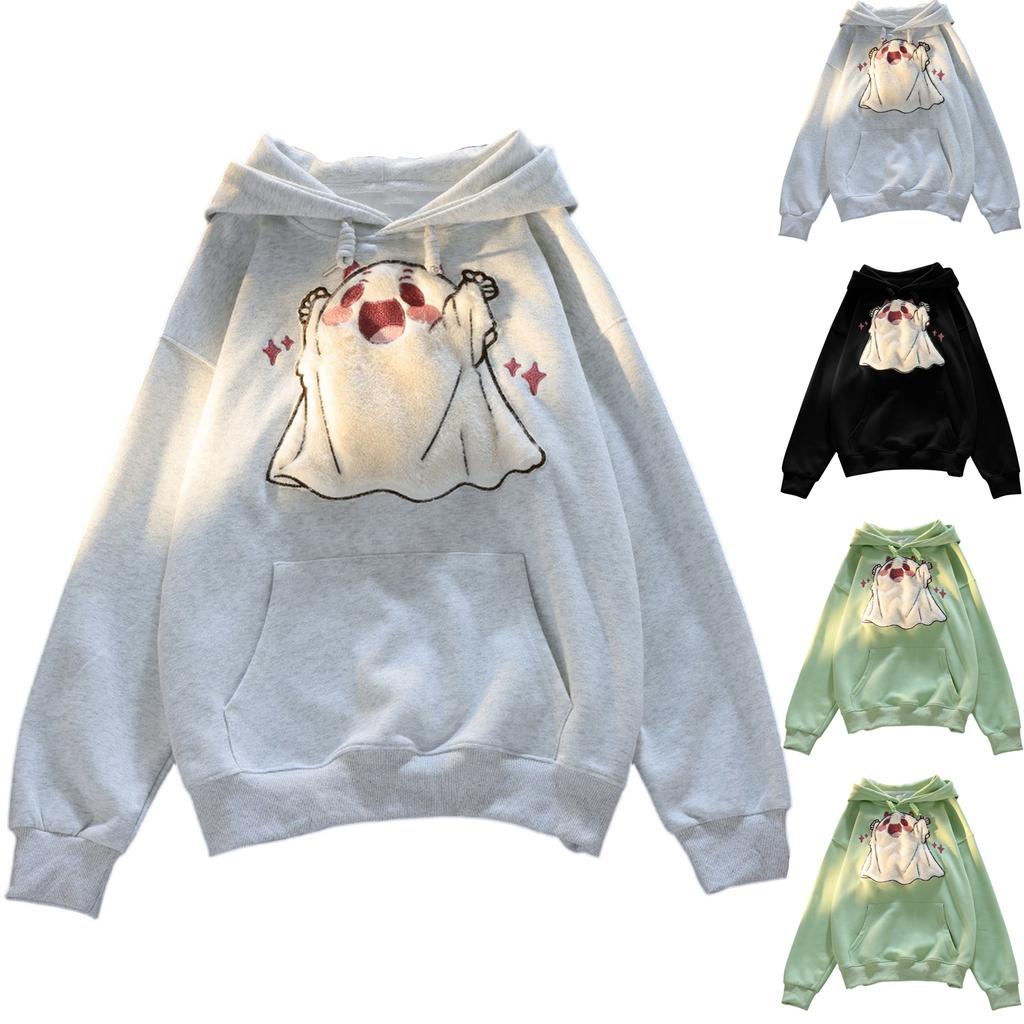 Ladies Fashion Casual Long Sleeve Round Neck Hoodie Pullover Top With  Pockets