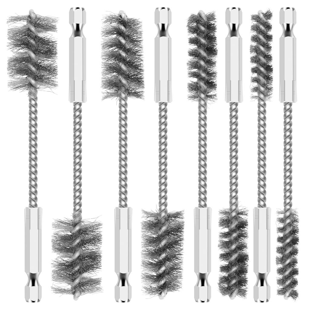 8Pcs Wire Brush Bore Brush Rust Removal Drilling Brush Twisted Wire Cleaning Brushes For Electric Drill Impact Tool Cleaning