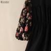 ZANZEA Women Casual Round Neck Loose Floral Print Splice 3/4 Sleeve Blouse