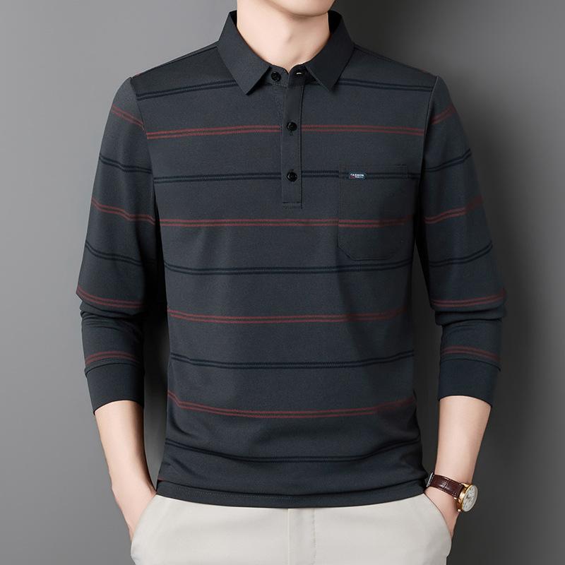 Autumn Men'S Lapel Long Sleeve Polo Shirt Pocket Fashion Business Casual Dad T-Shirt Men'S