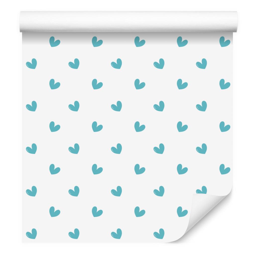 Hearts Wallpaper White, Celadon and Turquoise 50x1000