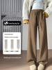 Women's High-Waisted Woolen Wide-Leg Pants - Plus Velvet Thickened, Loose, Casual, Autumn/Winter, Slimming, Straight-Leg Sweatpants