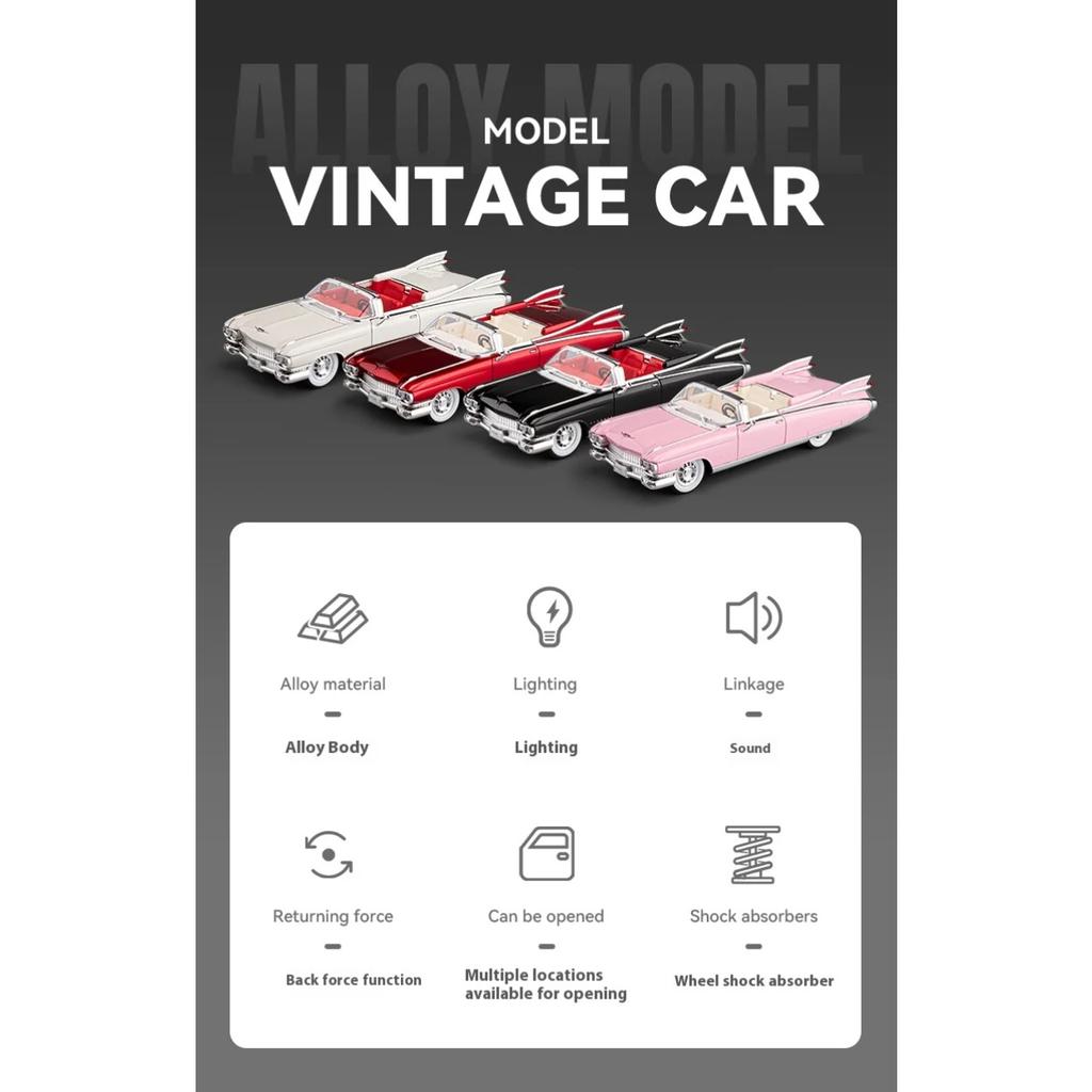 1/24 Cadillac Eldorado 1959 Alloy Sports Car Model Metal Die Cast Sound and Light Pull Back Boy Gift Ornament Halloween Toys