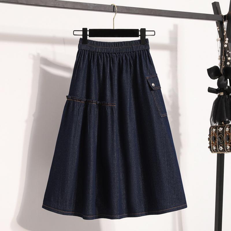 Plus Size Stretchy A-Line Denim Skirt - Early Autumn Loose, Mid-Length, Large Hem Slimming Design 3XL