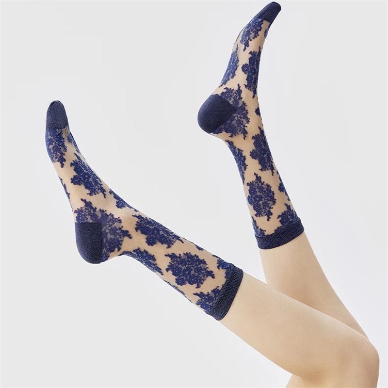 

Women s Forest Silhouette Mid-Calf Shiny Silk Slouch Socks One Size синий