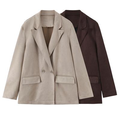 Autumn Women's Double-Breasted Suede-Effect Blazer 3046271