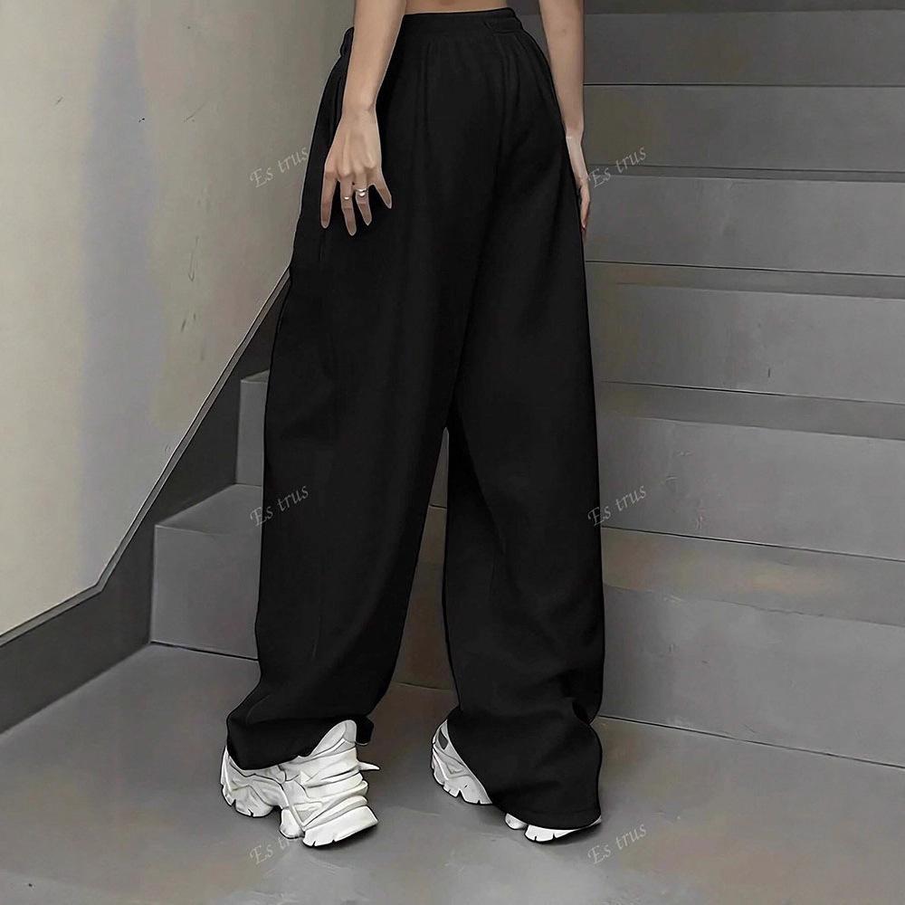 Trendige Lässige Weitbeinige Hose mit Graffiti-Print - Lockerer Amerikanischer Street Style