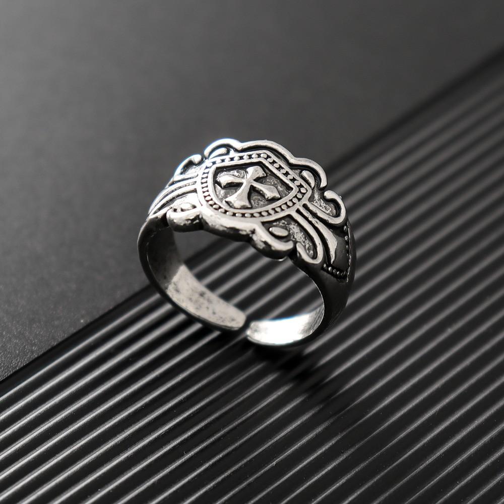 Trendy Retro Knight Shield Cross Ring Charming Men's Ring New Fashion Cross Amulet Jewelry Hip Hop Punk Accessories Party Gift