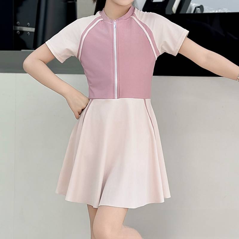Childrens Onepiece Swimsuit Girls Conservative Bathing Suit With High Elasticity For Water Sports