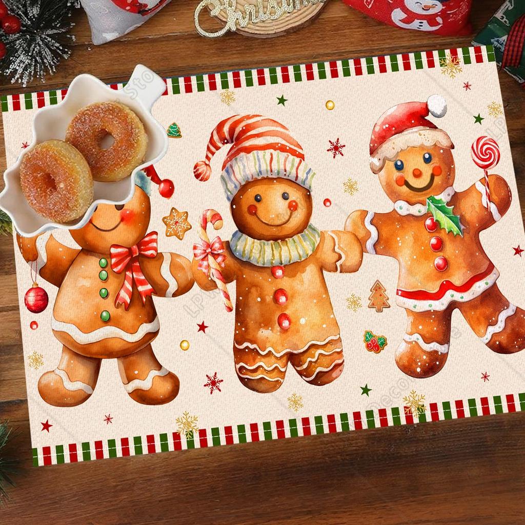 4/6 Pezzi Tovagliette di Lino per Natale Babbo Natale Stampate Decorazioni Natalizie per Casa Cucina 2025 Xmas Navidad Noel Decorazioni Tavola