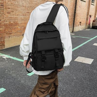 Black Trendy Cool Neutral Student Schoolbag Large Capacity Junior High School Student Travel Sports Backpack