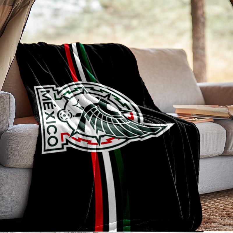 Mexico Football Crest Blanket Outdoor Flannel Blanket for Camping, Hiking, Garden Parties, Picnic Essentials,gift for family and friends