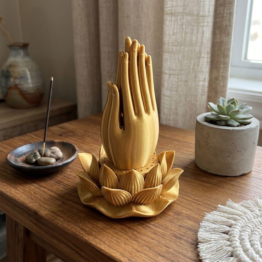Lotus-Base Zen Chinese Style Incense Stand Praying Hand Hand Incense Burner  Tea Room