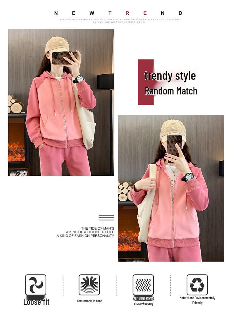 Women's Winter Warm Velvet Slim-Fit Hooded Sweatshirt & Pants Set
