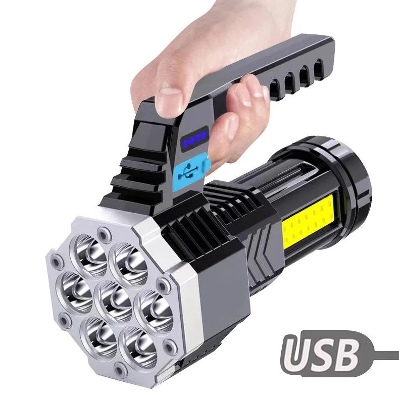 High Power LED Flashlights Camping Torch With 7 Lamp Beads And COB Side Light Rechargeable Portable Hand Lantern 4 Lighting Mode