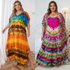 European-American Rayon Print Plus Size Beach Cover-Up Dress & Long Robe
