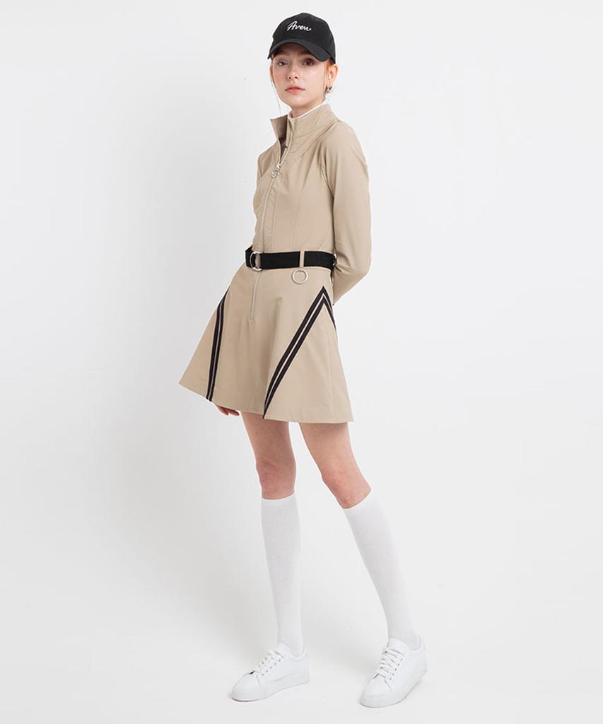 A Ben Field Belted Zip-Up Dress Beige