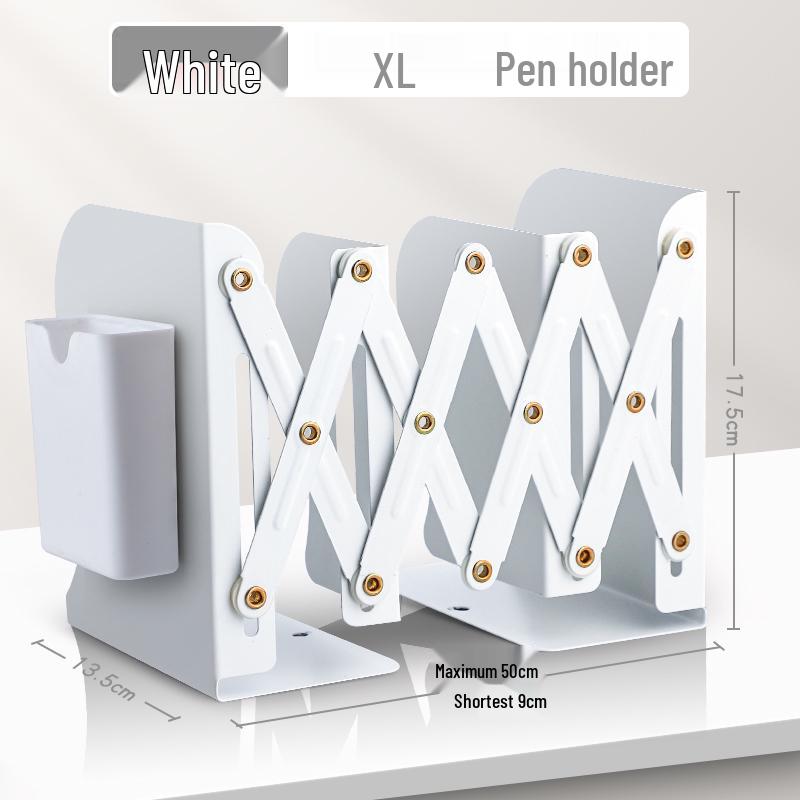 Retractable Bookend with Pen Holder - Foldable Desktop Bookshelf and Divider