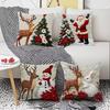 Christmas Embroidered Pillow Covers Set of 4 Santa Deer Snowman Cushion Cases Winter Holiday Sofa Decor (No Insert)