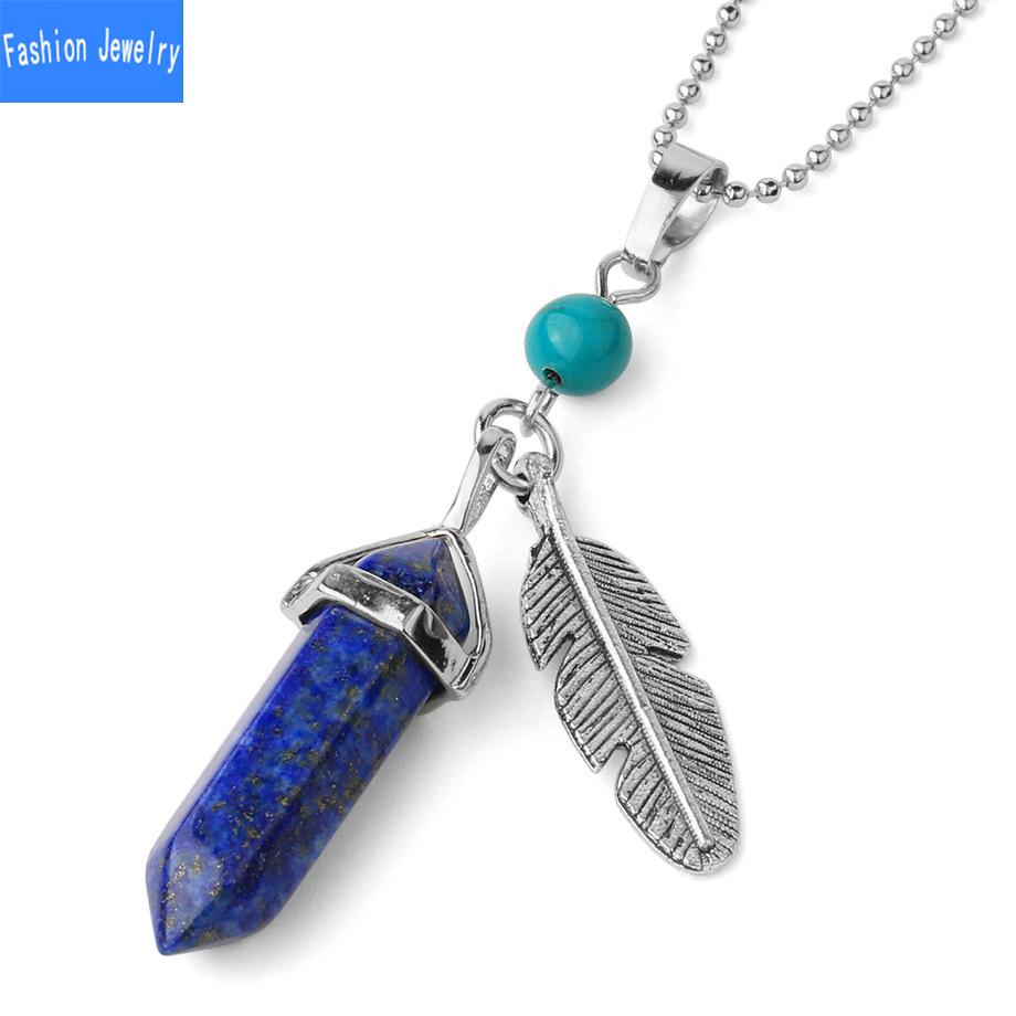 Kristall vielseitige beliebte sechseckige Pyramide Naturstein Feder Anhänger Kugel Halskette