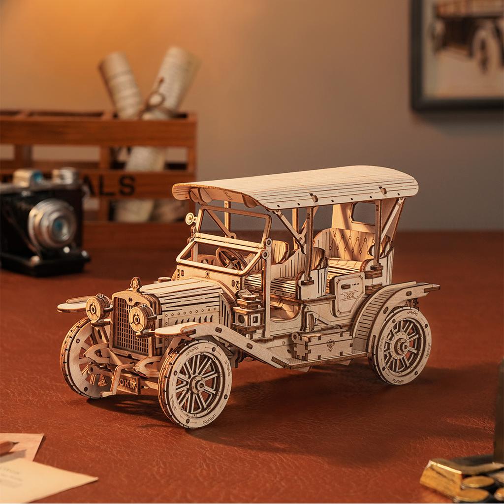 Robotime Rokr Classic Car 3D Wooden Puzzle Train Army Jeep Heavy Truck Vintage Car 1:15 Scale Model Building Kits for Kids