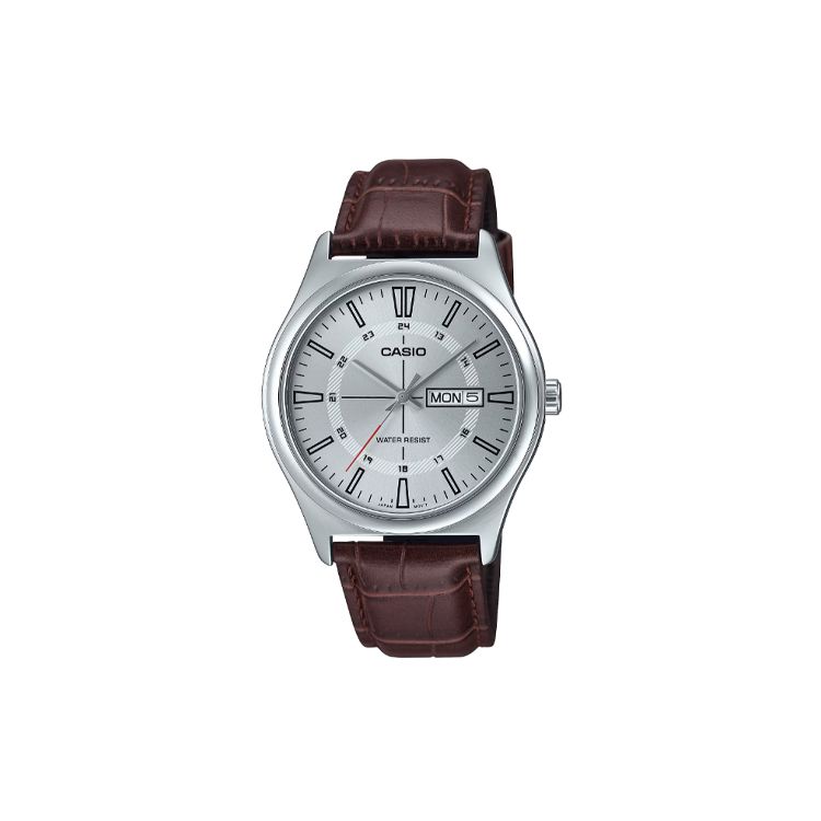 Casio 30M Waterproof Quartz Movement Leather Strap Watch Men watches Silver MTP-V006L-7C Silver Dial